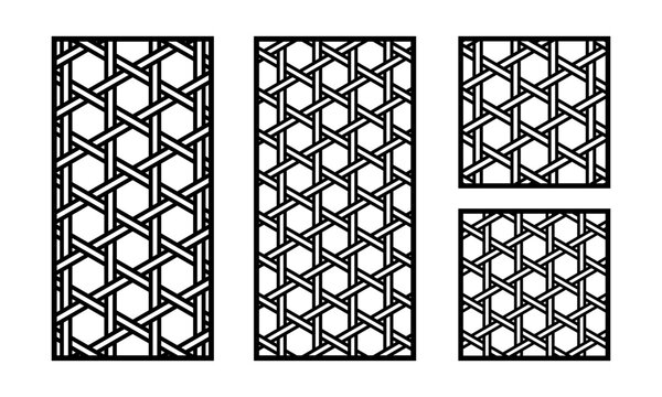Hexagonal Geometric Woven Ornament Lattice Pattern Decoration Screen Panel Laser Cutting Graphic Square and Rectangle Vector Illustration