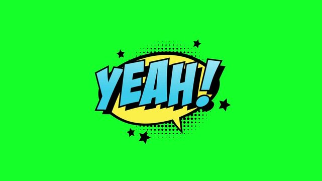 Yeah comic book speech bubble animation with green screen background