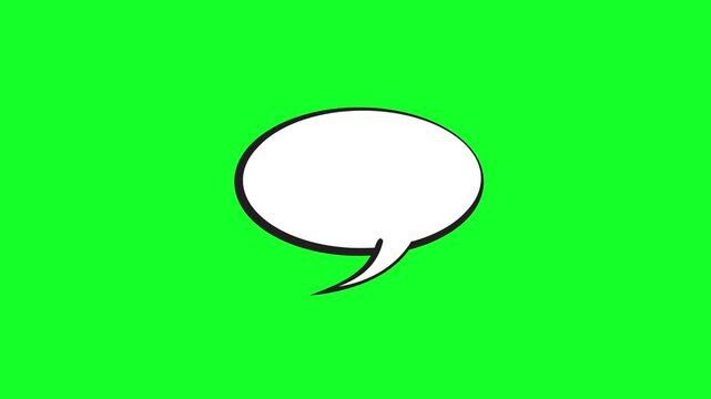 White speech bubble with black outline isolated on a bright green screen background