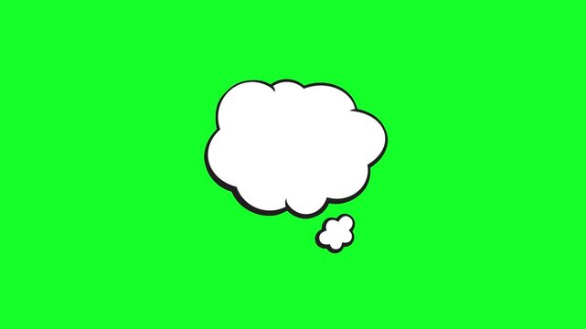 Animated white thought bubble on a green screen background for video editing