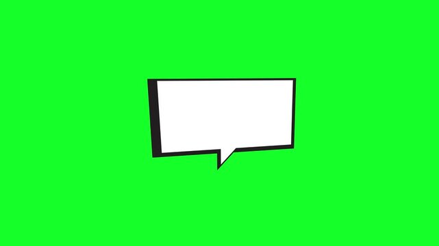 White speech bubble animation with black outline on a green screen background