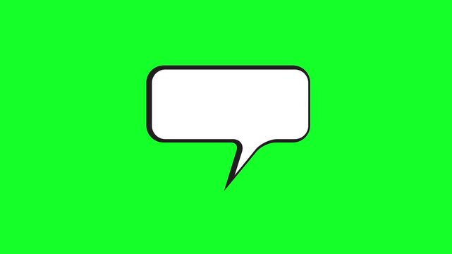 White speech bubble icon with black outline on a green screen background