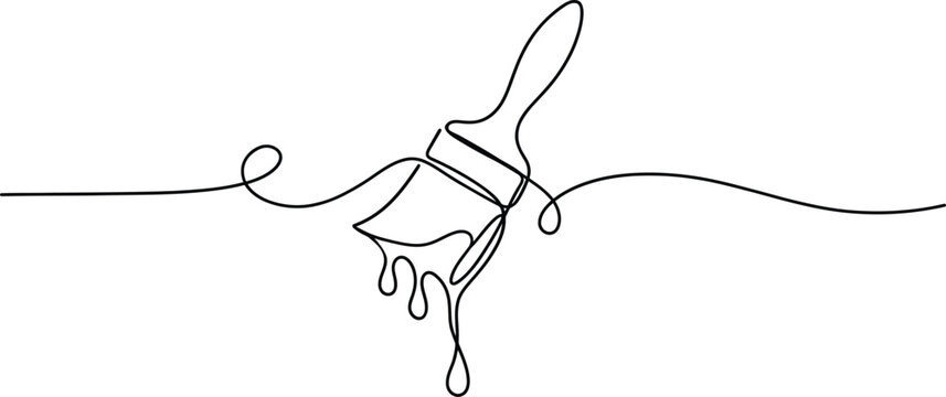 Paint brush drawing in a single continuous line style