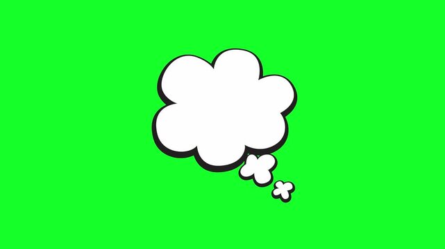 White comic thought bubble animation isolated on a green screen background