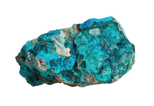 Raw turquoise chrysocolla mineral gemstone on transparent background