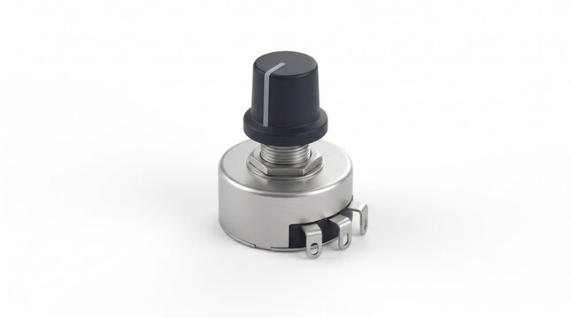 Rotary potentiometer variable resistor with control knob in 3D style on white background
