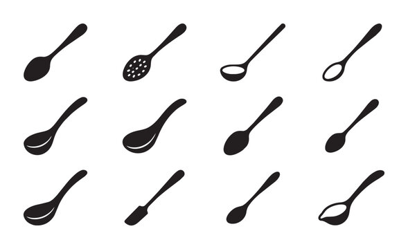 12 Spoon Silhouettes, Flat, for Culinary and Kitchen Use