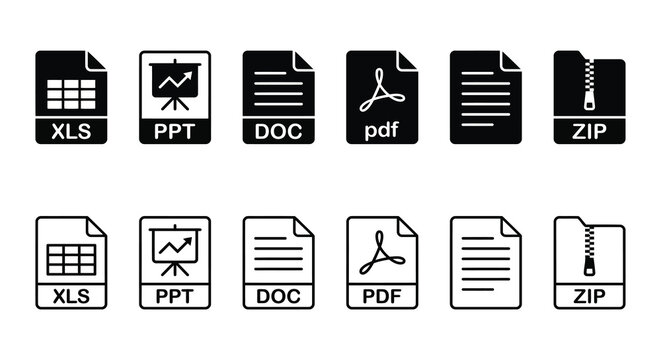 File format icons representing common document types flat vector style