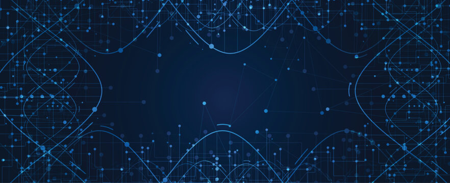 Scientists and genetic dna design, technology and science background