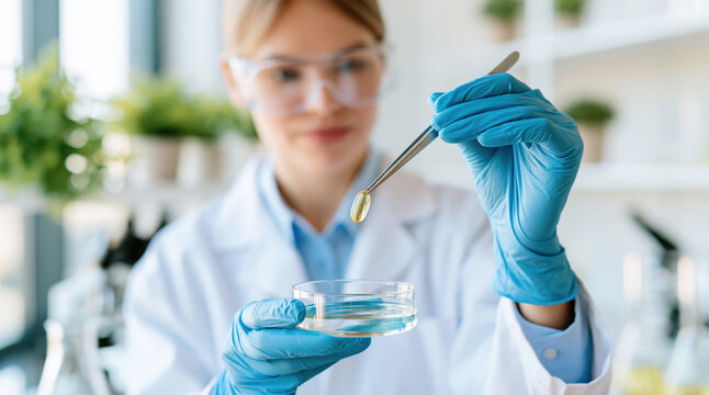 Healthcare professional researching new medicine, developing drugs and supplements, working in a modern lab