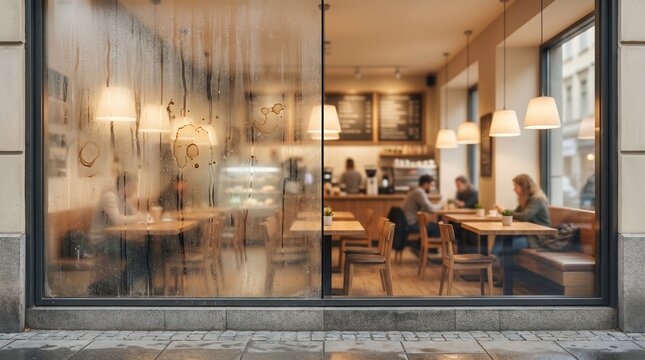 Cafe Window Half Dirty Half Clean with Condensation and Coffee Stains