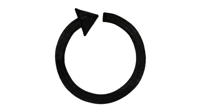 Black hand-drawn circular arrow pointing clockwise on a solid grey background representing the concept of refresh or reload.