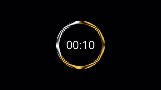 15 second countdown timer animation with alpha channel, fifteen second countdown timer on transparent background, 15 second to 0 second circular countdown 4k animation, countdown video