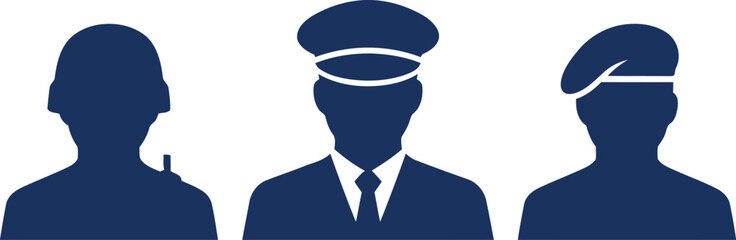 Obraz premium Vector icon set of military personnel with different uniform headgear military personnel silhouette patriotism