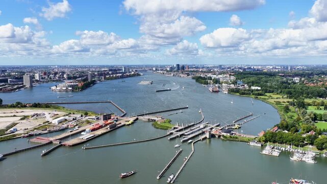 Aerial view of the Oranjesluizen in Amsterdam, the Netherlands