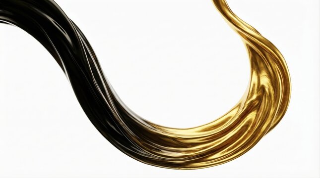 Minimalist Black and Gold Liquid Fabric Swirl on Clean White Background