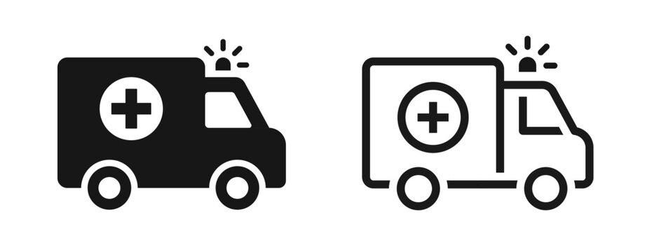 Ambulance van icon set. Emergency, car, support, urgency, transportation - stock vector.