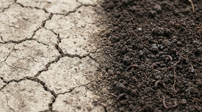 Comparison of Dry Cracked Soil and Fertile Moist Earth with Worms