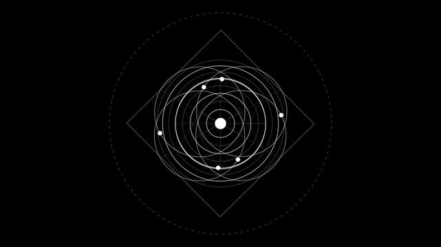 Abstract solar system orbit animation minimalist geometric science motion background