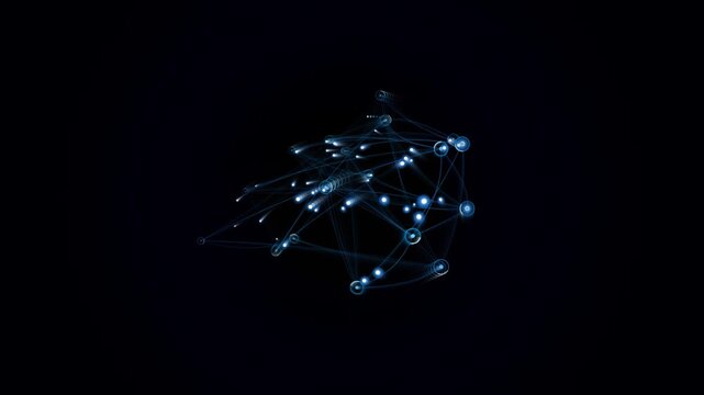 Abstract neural network connection motion with glowing blue data nodes