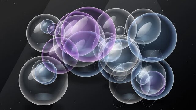 Abstract floating bubbles motion background with purple and blue spheres