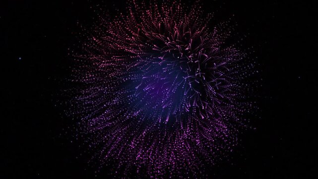Abstract purple particle sphere motion background with glowing energy trails