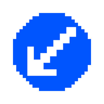 pixel art traffic keep left road sign with blue circle and directional arrow pointer icon isolated illustration