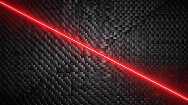 シックなカーボンファイバーの網目を鮮やかな赤いレーザー光が駆け抜けるモビリティ・先端技術背景映像