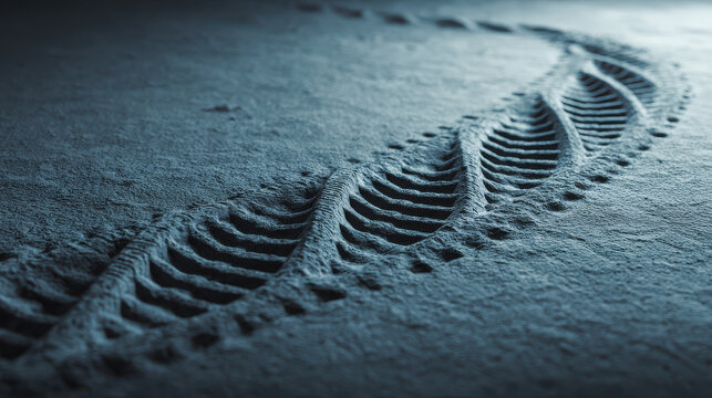 Tire Tread Mark Resembling DNA Helix on Dusty Dark Surface