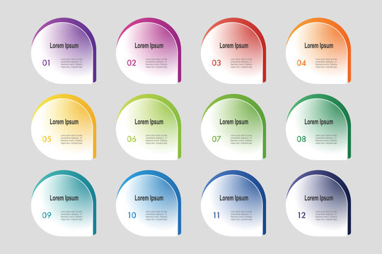 infographic elements template, business concept with 12 steps,  shapes gradient color design with  label for workflow layout, diagram, annual report, vector