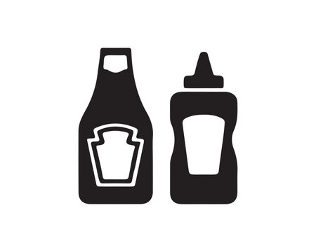 Ketchup and mustard squeeze bottles condiment icon with squeeze bottle