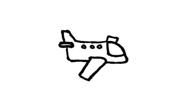 Black airplane sketch drawn by hand and isolated on plain white, a cute freehand illustration with uneven playful outlines, a light hand made icon for boarding pass designs, trip planners, presentatio