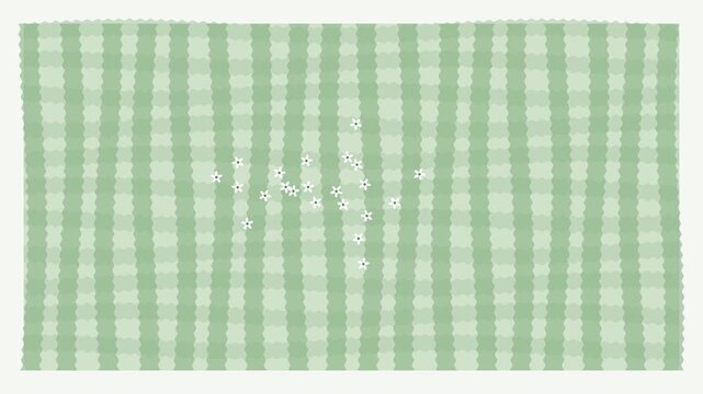 Green gingham fabric texture with waving motion and floating white flower background, checkered fabric
