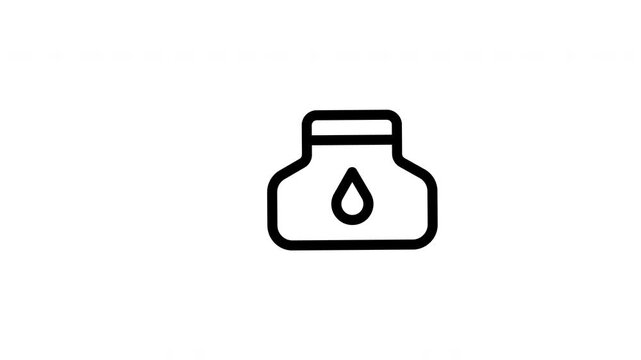 Ink bottle outline icon looping animation, writing supply symbol motion graphic for education, calligraphy and office presentation design use