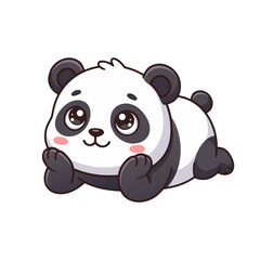 Fototapeta premium Cute cartoon panda lying down isolated on a white background