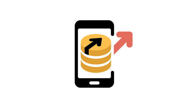 minimalist smartphone icon showing upward trending gold stack coins and arrow