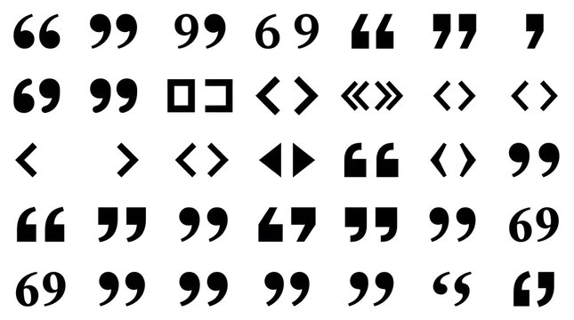 Typographic quotation marks and punctuation symbols grid on white background