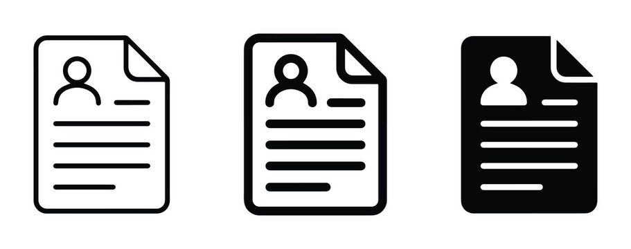 Resume Icons, CV Document Symbols, Profile Page Graphics, Personal Information Templates