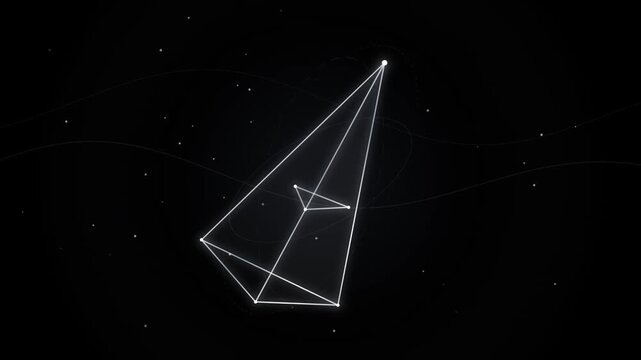 Geometric constellation lines forming triangle shape against starry space background