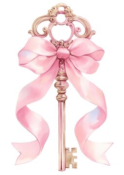 Coquette key illustration watercolor ribbon.