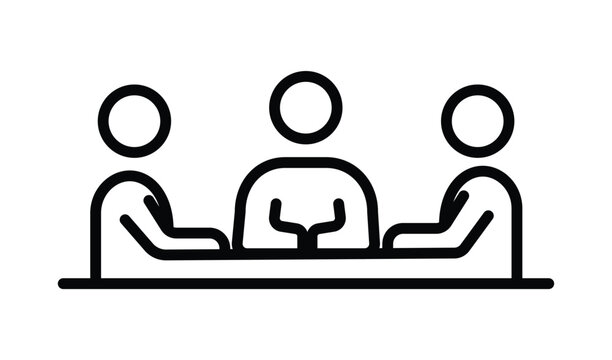 Icon of three people sitting at a table having a meeting or discussion vector