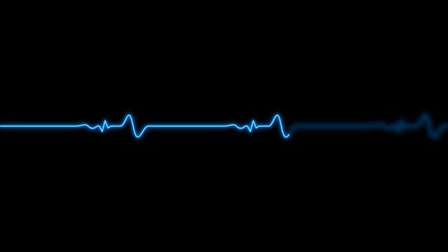Heartbeat ECG Animation on Black Background, Electrocardiogram EKG Monitor Line, Cardiac Pulse, Heart Rate and Medical Technology Concept