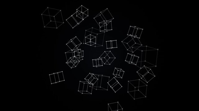 Abstract geometric wireframe cubes arranged in threedimensional space design