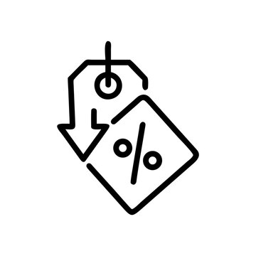 Price tag icon with a percentage symbol and downward arrow for discount and sale concepts discount reduction business