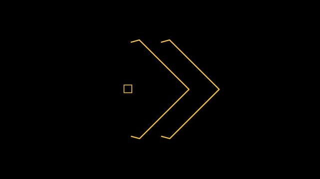 Minimalist yellow chevron arrow lines on black background abstract featuring moving