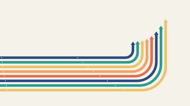 Colorful arrows moving forward and turning upward for business growth and success animation