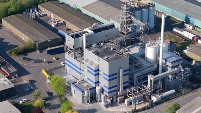 Modern energy recovery facility waste plant in an aerial view in Flixborough, England, UK