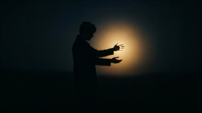 Moonlit Reflection young adult back turned reaching interaction tranquility