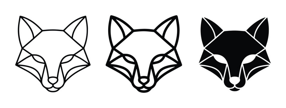 Geometric Fox Head Icons: Outline, Line Art, and Silhouette Vector Graphics