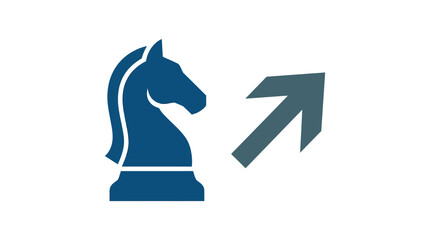 Blue chess knight piece with upward arrow representing business strategy and growth © Shodaime